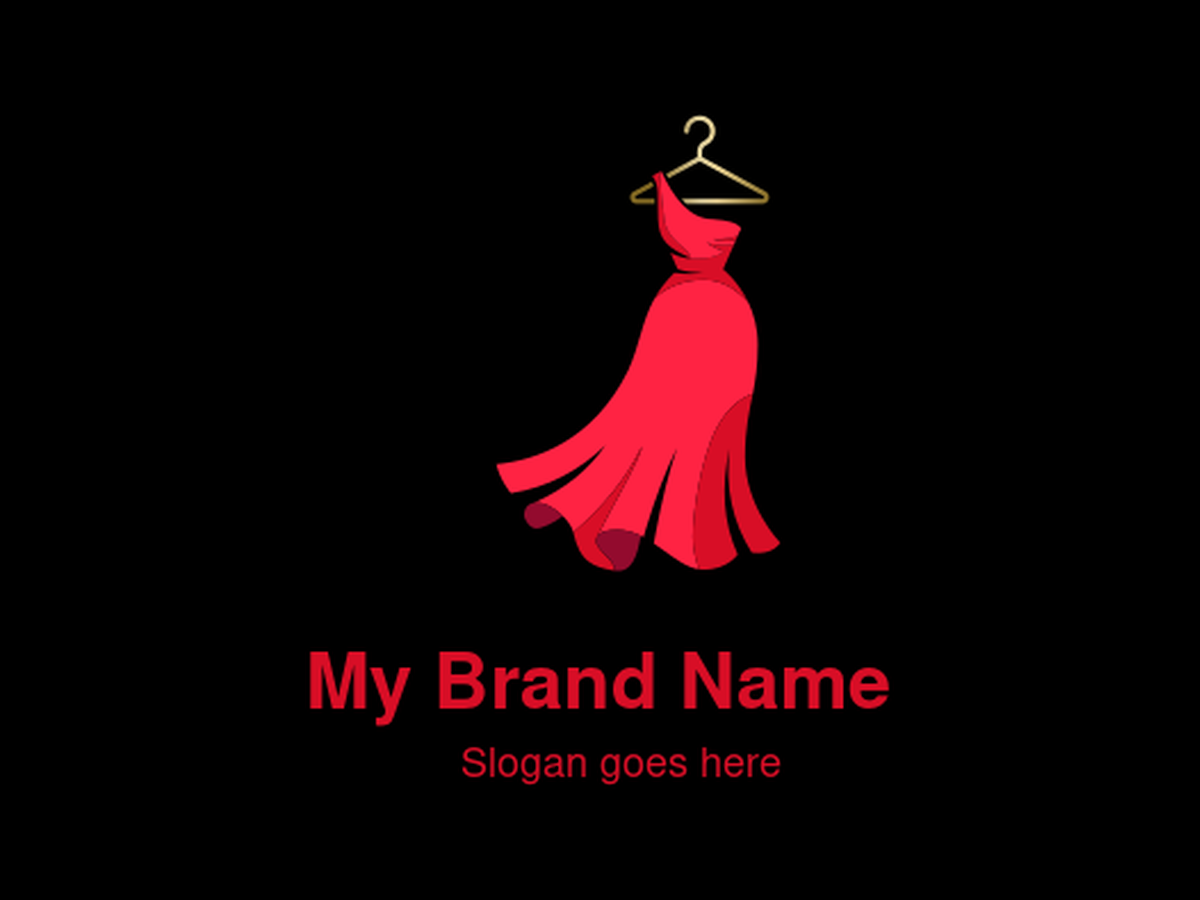 Elegant Red One-Shoulder Gown on Gold Hanger Logo - Fashion, Boutique & Apparel Design